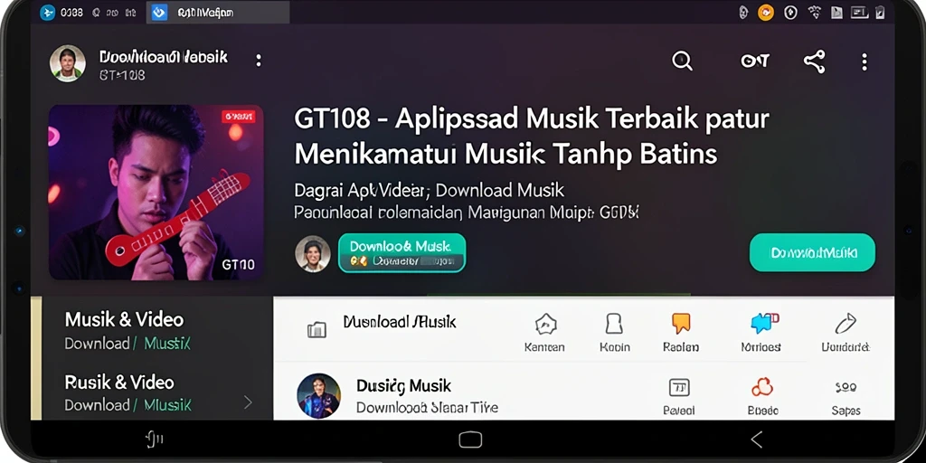 Antarmuka aplikasi GT108 yang memudahkan pengguna untuk mengunduh musik.