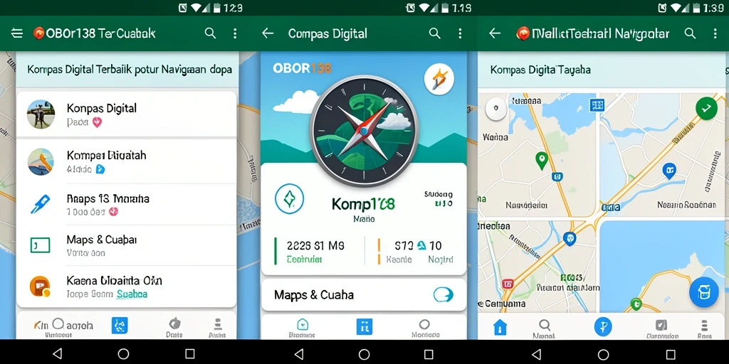 Tampilan antarmuka aplikasi OBOR138 menunjukkan fungsi kompas digital yang intuitif.