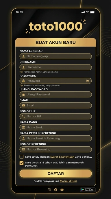 Registrasi Akun Baru toto1000 untuk Pengguna Android